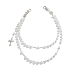 Pearl Wallet Chain Gold Beaded Wallet Chain for Women Double Wallet Chain with Cross - iChainWallets