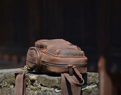 Dark Brown Leather Sling Backpack for Men 