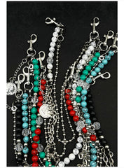 Beaded Wallet Chain Red Turquoise Stone Ball Wallet Chain Double Wallet Chain - iChainWallets
