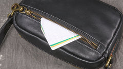 Black Small Messenger Bag Men's Black Leather Messenger Bag Small Black Leather Crossbody Bag - iwalletsmen