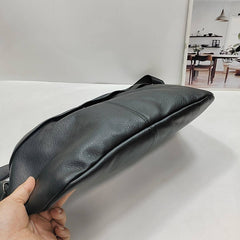 Black Leather Large Sling Backpack - Buckle Detail