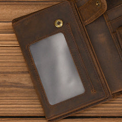 Dark Brown Leather Vertical Wallet with Buckle Mens Wallets Leather Vertical Bifold Wallet - iwalletsmen