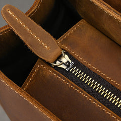 Crazy Horse Leather Mens 17L Brown Leather Backpack for Men - iwalletsmen