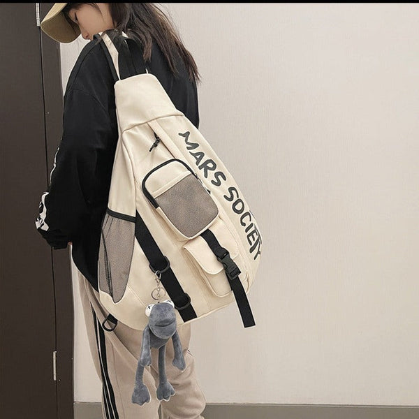 Nylon Large Sling Bag For Big Men White Waterproof Hiking - Front View
