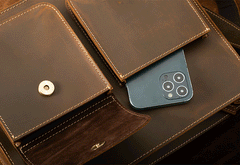 Brown Leather Messenger Bag - Close-up