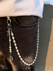 Long Ball Wallet Chains for Women White Ball Wallet Chain Beaded Wallet Chain - iChainWallets