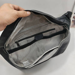 Large Leather Sling Bag for Big Guys - Adjustable Strap