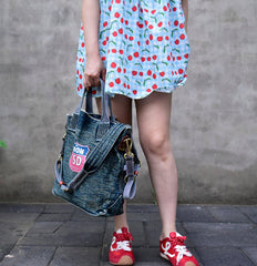 Blue Jean Vertical Tote Bag Denim Tote Handbag Denim Tote Bag Blue Denim Tote Shoulder Bag - Feltify