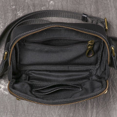 Black Small Messenger Bag Men's Black Leather Messenger Bag Small Black Leather Crossbody Bag - iwalletsmen