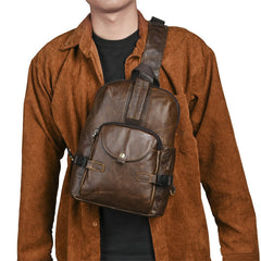 Large Leather Sling Bag for Big Guys - Adjustable Strap
