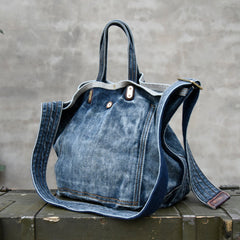 Blue Denim Tote Handbag Denim Tote Bag Blue Denim Tote Shoulder Bag Jean Tote Bag - Feltify