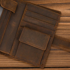 Dark Brown Leather Vertical Wallet with Buckle Mens Wallets Leather Vertical Bifold Wallet - iwalletsmen
