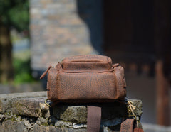 Dark Brown Leather Sling Backpack for Men 