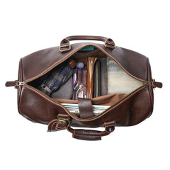 Dark Brown Weekend Bag Large Leather Weekender Bag for Men Long Weekend Shoulder Bag - iwalletsmen