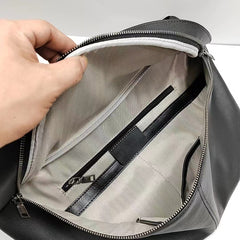 Black Leather Large Sling Backpack - Top View