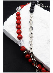 Beaded Wallet Chain Red Turquoise Stone Ball Wallet Chain Double Wallet Chain - iChainWallets