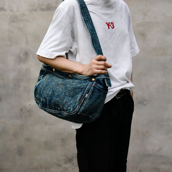 Blue Denim Messnger Bag Washed Distressed Womens Large Jeans Shoulder Bag Large Denim Crossbody Bag for Men - Feltify