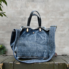 Blue Denim Tote Handbag Denim Tote Bag Blue Denim Tote Shoulder Bag Jean Tote Bag - Feltify