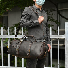 Dark Brown Leather Weekender Bag for Men Vintage Leather Weekend Bag for Men - iwalletsmen