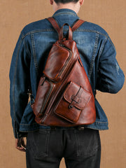 Leather Large Sling Bag for Big - Black