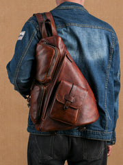Leather Large Sling Bag for Big - Black