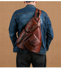 Leather Large Sling Bag for Big - Black