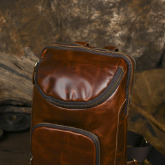 Sling bag for big man - leather texture and stitching detail close-up