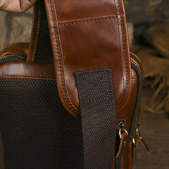 Sling bag for big man - leather texture and stitching detail close-up