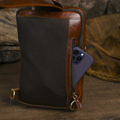 Sling bag for big man - leather texture and stitching detail close-up