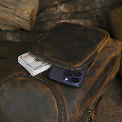 Sling bag for big man - leather texture and stitching detail close-up