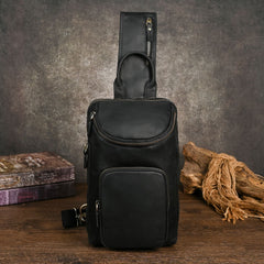 Sling bag for big man - leather texture and stitching detail close-up