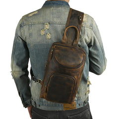Sling bag for big man - leather texture and stitching detail close-up