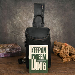 Sling bag for big man - leather texture and stitching detail close-up