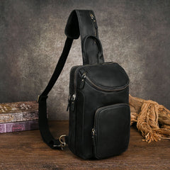 Sling bag for big man - leather texture and stitching detail close-up