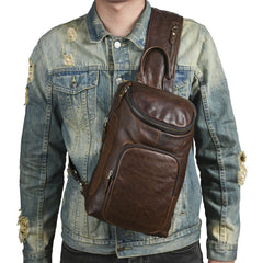 Sling bag for big man - leather texture and stitching detail close-up