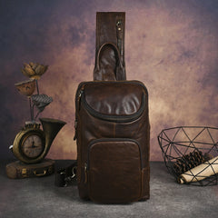 Sling bag for big man - leather texture and stitching detail close-up