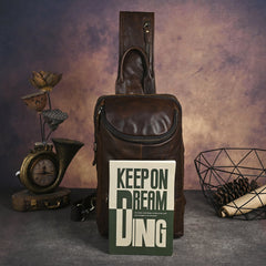 Sling bag for big man - leather texture and stitching detail close-up
