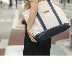 Womens White&Blue Canvas Stachel Tote Bag Canvas Tote Shoulder Bags Handbag for Women