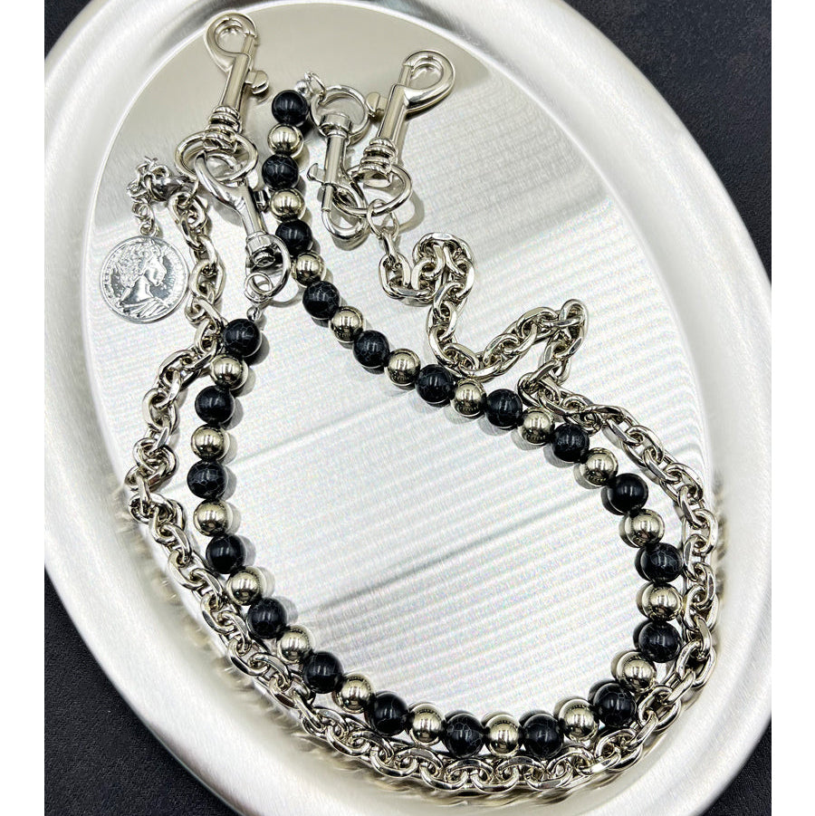 Black Turquoise Beaded Double Wallet Chain - iChainWallets