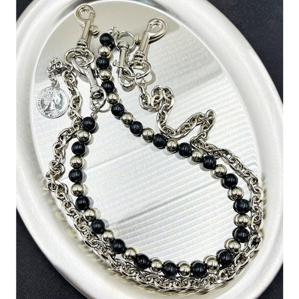 Black Turquoise Beaded Double Wallet Chain - iChainWallets