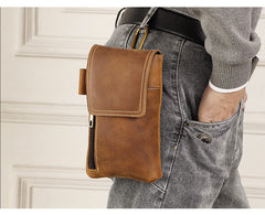 Brown Leather Belt Phone Pouch 