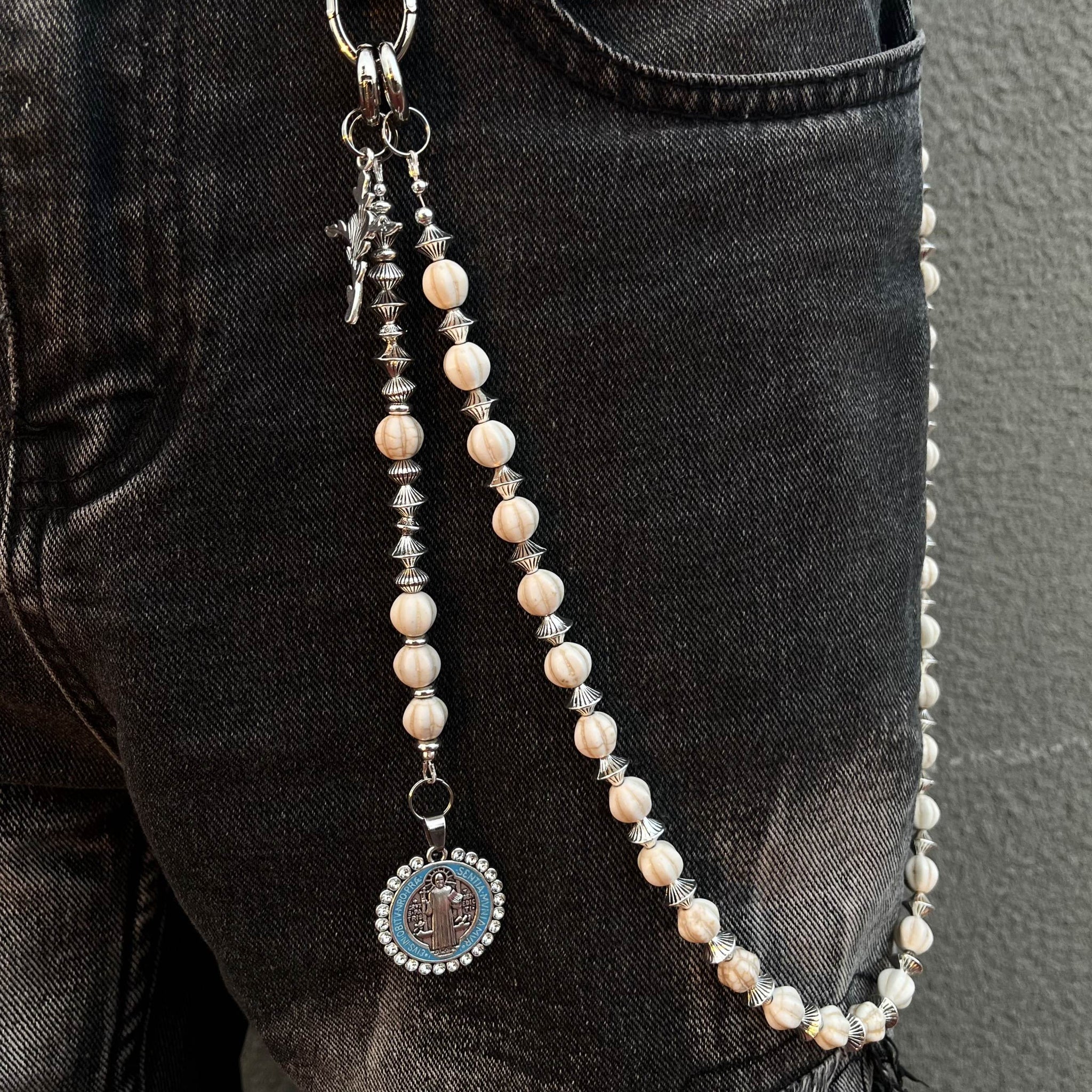 Long Ball Wallet Chains for Women White Ball Wallet Chain Beaded Wallet Chain - iChainWallets