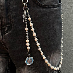 Long Ball Wallet Chains for Women White Ball Wallet Chain Beaded Wallet Chain - iChainWallets