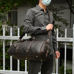 Dark Brown Leather Weekender Bag for Men Vintage Leather Weekend Bag for Men - iwalletsmen