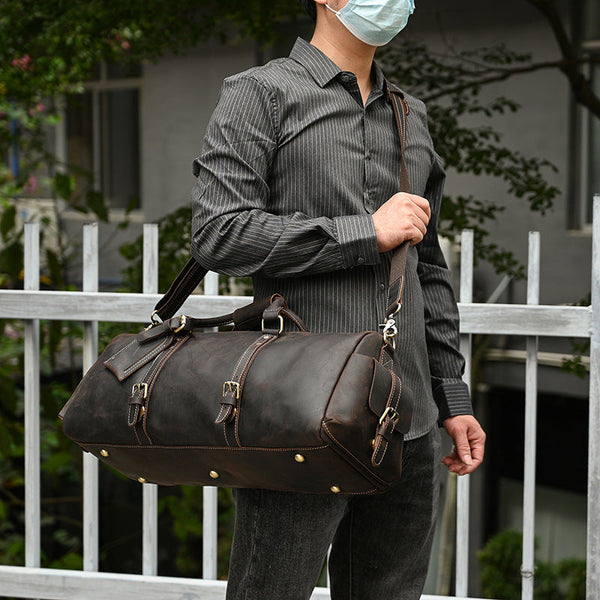 Dark Brown Leather Weekender Bag for Men Vintage Leather Weekend Bag for Men - iwalletsmen