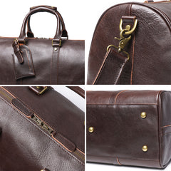Dark Brown Weekend Bag Large Leather Weekender Bag for Men Long Weekend Shoulder Bag - iwalletsmen