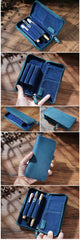 Blue Leather Fountain Pen Case Luxury Leather Pen Case - iwalletsmen