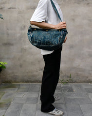 Blue Denim Messnger Bag Washed Distressed Womens Large Jeans Shoulder Bag Large Denim Crossbody Bag for Men - Feltify