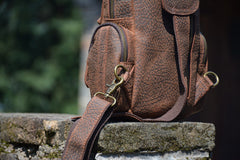 Dark Brown Leather Sling Backpack for Men 