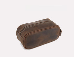Brown  Full Grain Leather Toiletry Bag - iwalletsmen